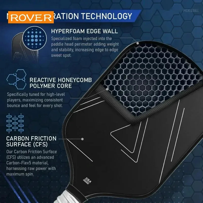 T700 Carbon Fiber Pickleball Paddle 16MM Carbon Frosted Surface Polymer Honeycomb Core Enhanced Control& Power&Spin Cricket Ball
