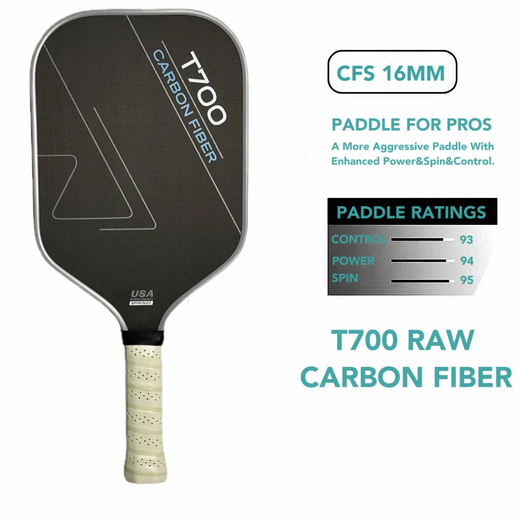 Pickleball Paddle T700 Carbon Fiber Frosted Surface 16MM Enhanced Sweet Spot&Control&Power Anti-slip Grip USAPA Compliant